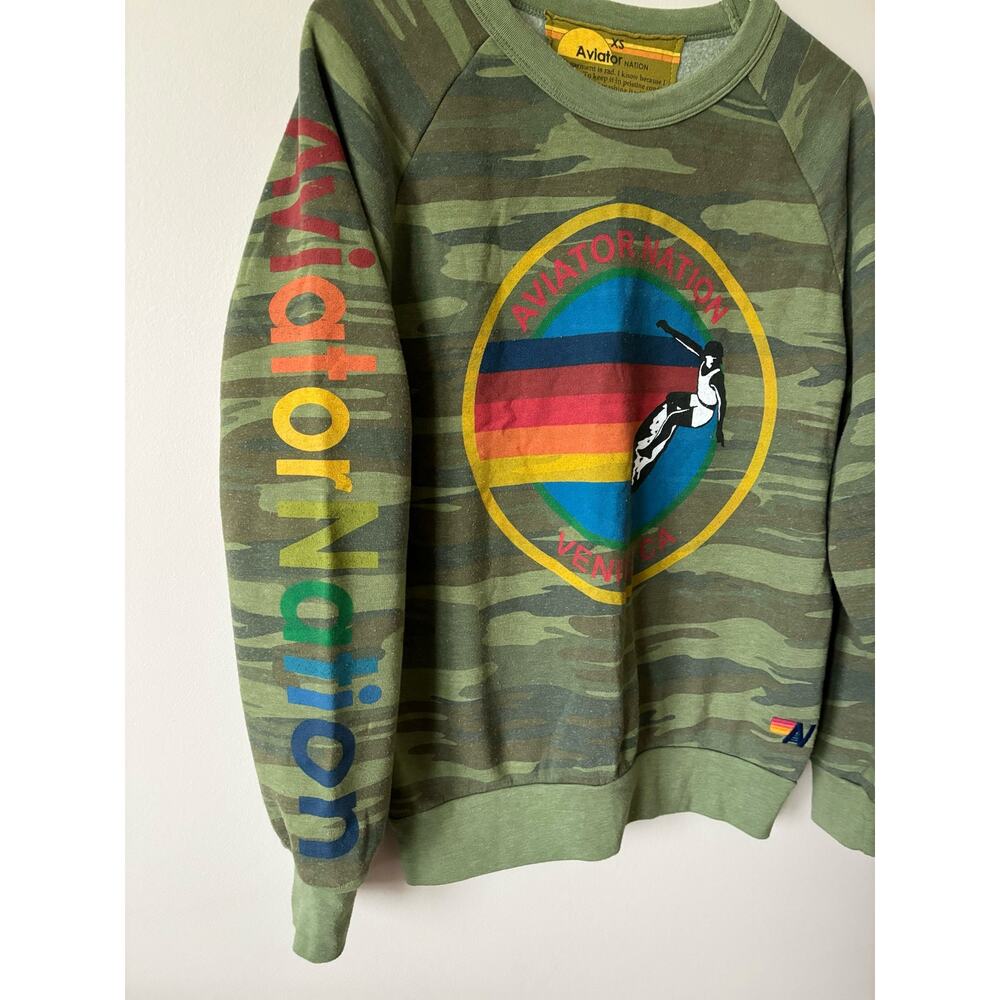 AVIATOR NATION Camo Crewneck Sweatshirt Venice California XS - Picture 3 of 6